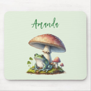Frog Under a Mushroom Cute Nature Mouse Pad