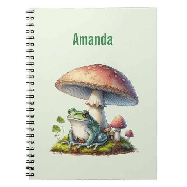 Frog Under a Mushroom Cute Nature Notebook (Front)
