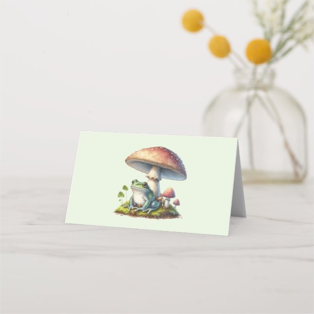 Frog Under a Mushroom Cute Nature Place Card (Front)