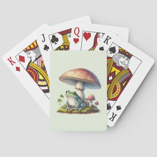 Frog Under a Mushroom Cute Nature Playing Cards (Back)