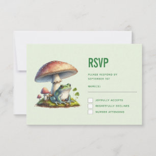 Frog Under a Mushroom Cute Nature Wedding RSVP Card