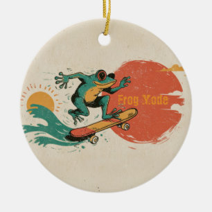 Frog Vibes – Retro Surf Skate Frog Art Ceramic Tree Decoration
