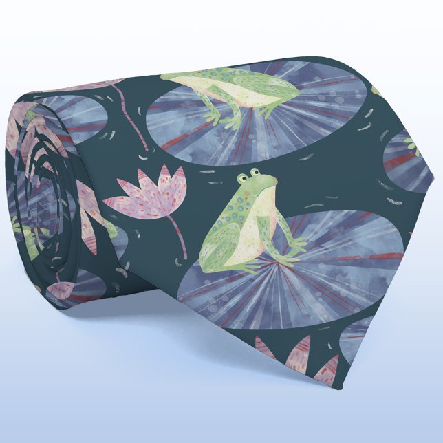 Frog Watercolor Dark Tie (Fun frog themed watercolor art neck tie)