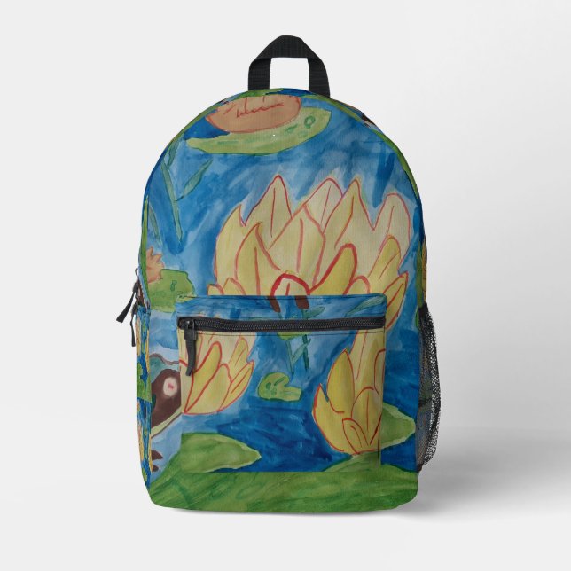 Frog & Waterlilies Printed Backpack (Front)