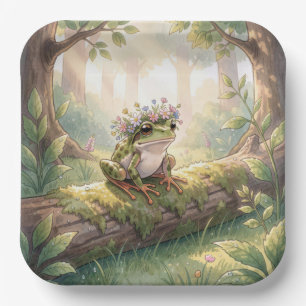Frog Wearing a Floral Crown In Forest Paper Plate