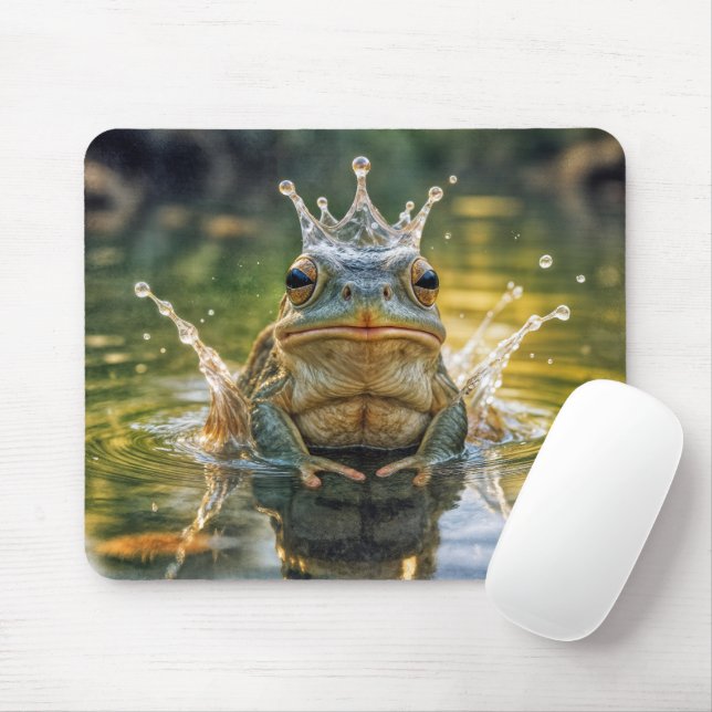 Frog Wearing a Water Splash Crown Mouse Pad (With Mouse)