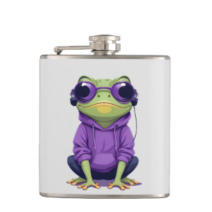 Frog Wearing Hoodie Funny Cool Animal Character Hip Flask