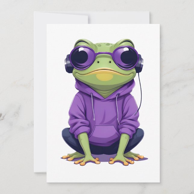 Frog Wearing Hoodie Funny Cool Animal Character  Invitation (Front)
