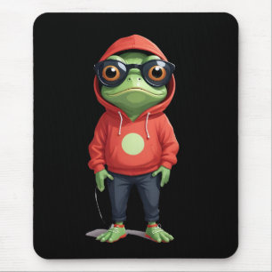Frog Wearing Hoodie Funny Cool Animal Character Mouse Pad