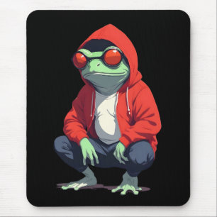 Frog Wearing Hoodie Funny Cool Animal Character Mouse Pad