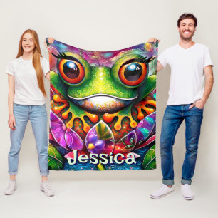 Frog Whimsical Abstract Art Floral Personalised Fleece Blanket