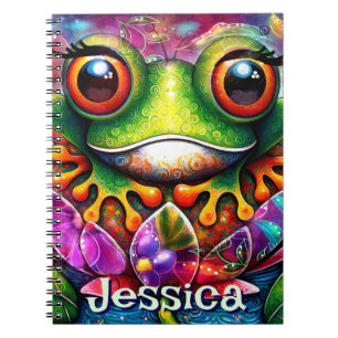Frog Whimsical Abstract Art Floral Personalised Notebook