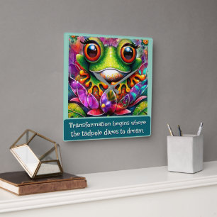 Frog Whimsical Abstract Art Floral Personalised Square Wall Clock