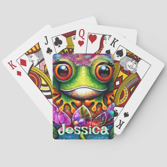 Frog Whimsical Abstract Floral Frogs Personalised Playing Cards (Back)