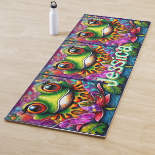 Frog Whimsical Abstract Floral Frogs Personalised Yoga Mat