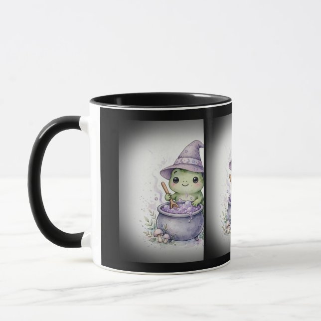Frog Witch with Cauldron Halloween Mug (Left)