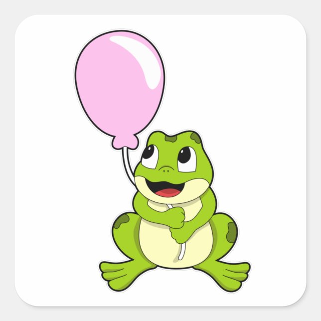 Frog with Balloon Square Sticker (Front)