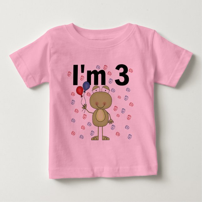 Frog With Balloons 3rd Birthday Baby T-Shirt (Front)
