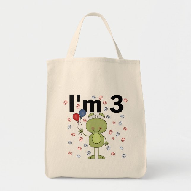 Frog With Balloons 3rd Birthday Tote Bag (Front)