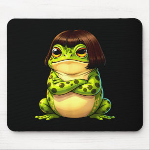 Frog with bob haircut funny quirky frog meme  mouse pad