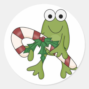 Frog With Candy Canes Tshirts and Gifts Classic Round Sticker