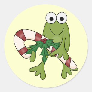 Frog With Candy Canes Tshirts and Gifts Classic Round Sticker