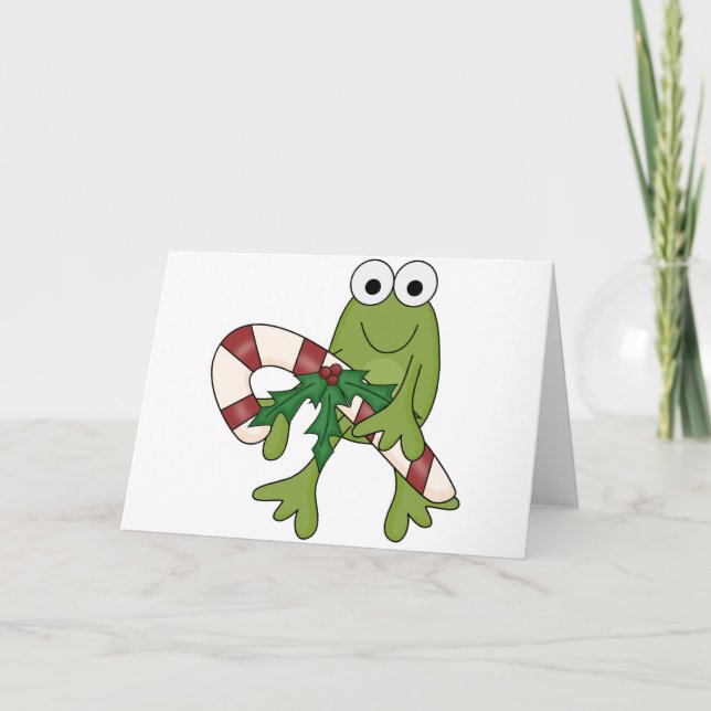 Frog With Candy Canes Tshirts and Gifts Holiday Card (Front)