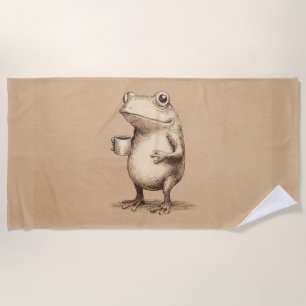 Frog with Coffee – Whimsical Vintage Animal Beach Towel