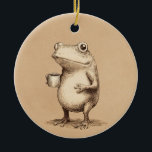 Frog with Coffee – Whimsical Vintage Animal Ceramic Tree Decoration<br><div class="desc">A charming and slightly quirky illustration of a frog holding a cup of coffee, captured in a vintage engraving style. The detailed linework and warm neutral tones give this character a timeless, artistic feel, while the simple concept adds a touch of humor and personality. Perfect for coffee lovers, animal art...</div>