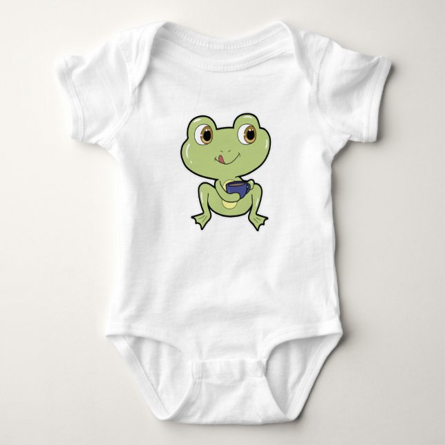 Frog with Cup of Coffee Baby Bodysuit (Front)