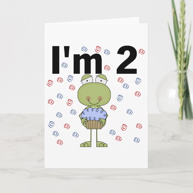 Frog With Cupcake 2nd Birthday Tshirts Card (Front)