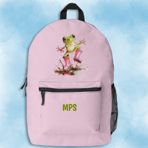 Frog with Cute Pink Boots in Puddle Monogram Printed Backpack