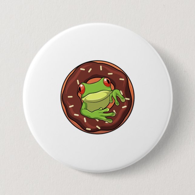 Frog with Doughnut 7.5 Cm Round Badge (Front)