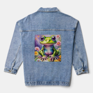 Frog With Flower Digital Art Denim Jacket