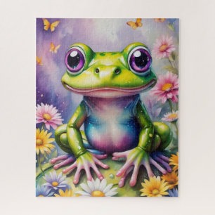 Frog With Flower Digital Art Jigsaw Puzzle