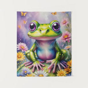 Frog With Flower Digital Art Tapestry