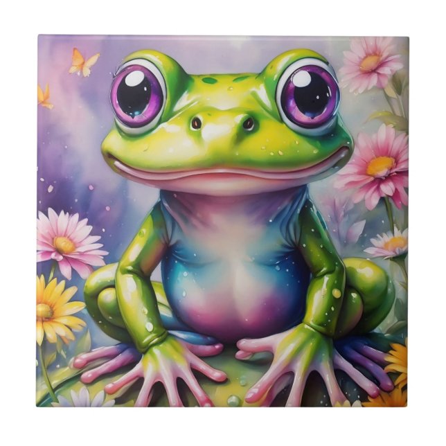 Frog With Flower Digital Art Tile (Front)