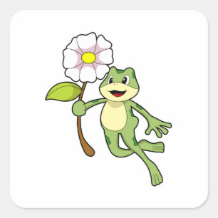 Frog with Flower.PNG Square Sticker