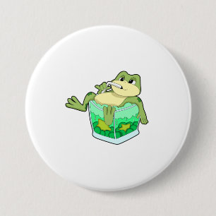 Frog with Glass of Juice 7.5 Cm Round Badge
