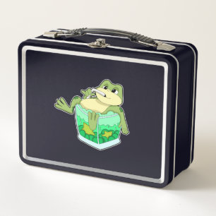 Frog with Glass of Juice Metal Lunch Box