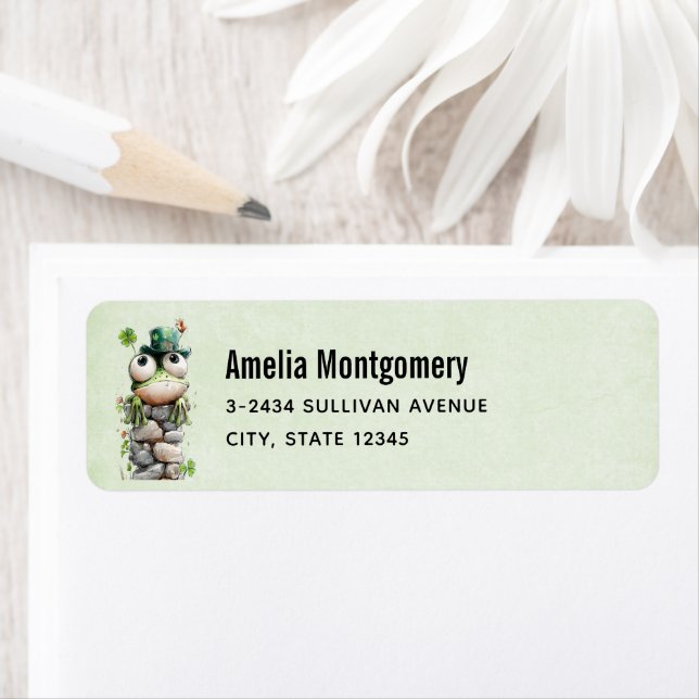 Frog with Green Hat and Shamrock Cute - Address (Insitu)