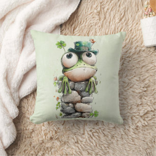 Frog with Green Hat and Shamrock Cute Cushion