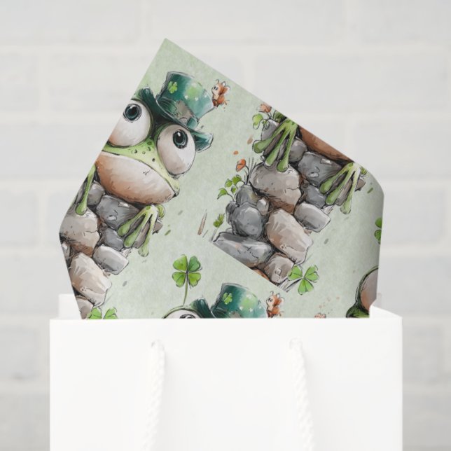 Frog with Green Hat and Shamrock Cute Pattern Tissue Paper (Gift Bag)