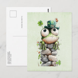 Frog with Green Hat and Shamrock Cute Postcard