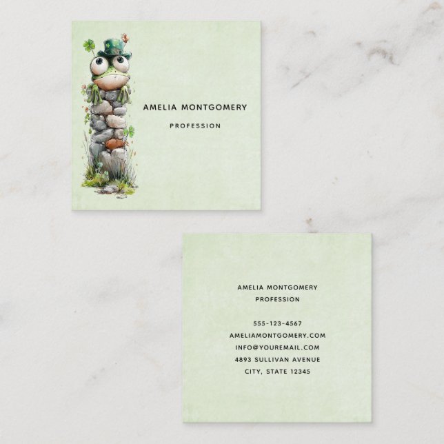 Frog with Green Hat and Shamrock Cute Square Business Card (Front/Back)