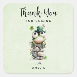 Frog with Green Hat and Shamrock Cute Thank You Square Sticker