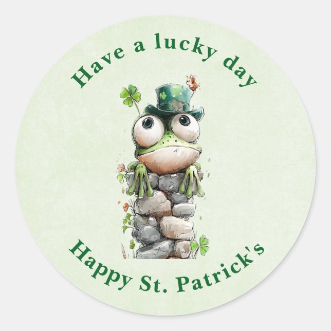 Frog with Green Hat and Shamrock St. Patrick's Day Classic Round Sticker (Front)