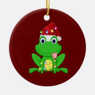 Frog With Hat Lights Christmas Ceramic Tree Decoration