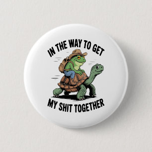 Frog with Hat Riding Turtle 6 Cm Round Badge