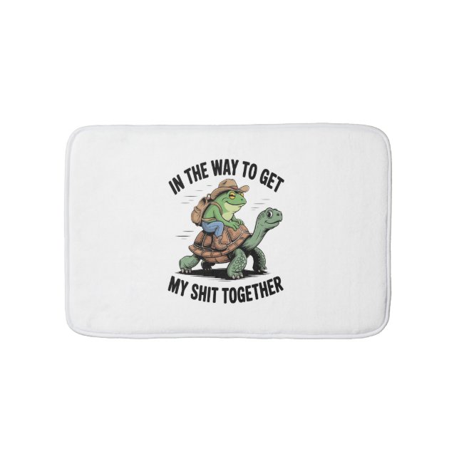 Frog with Hat Riding Turtle Bath Mat (Front)